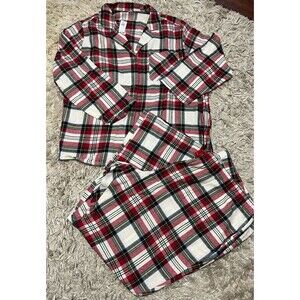 Old Navy Women's 3X Pajama Set Flannel White Red Plaid Christmas Holidays New